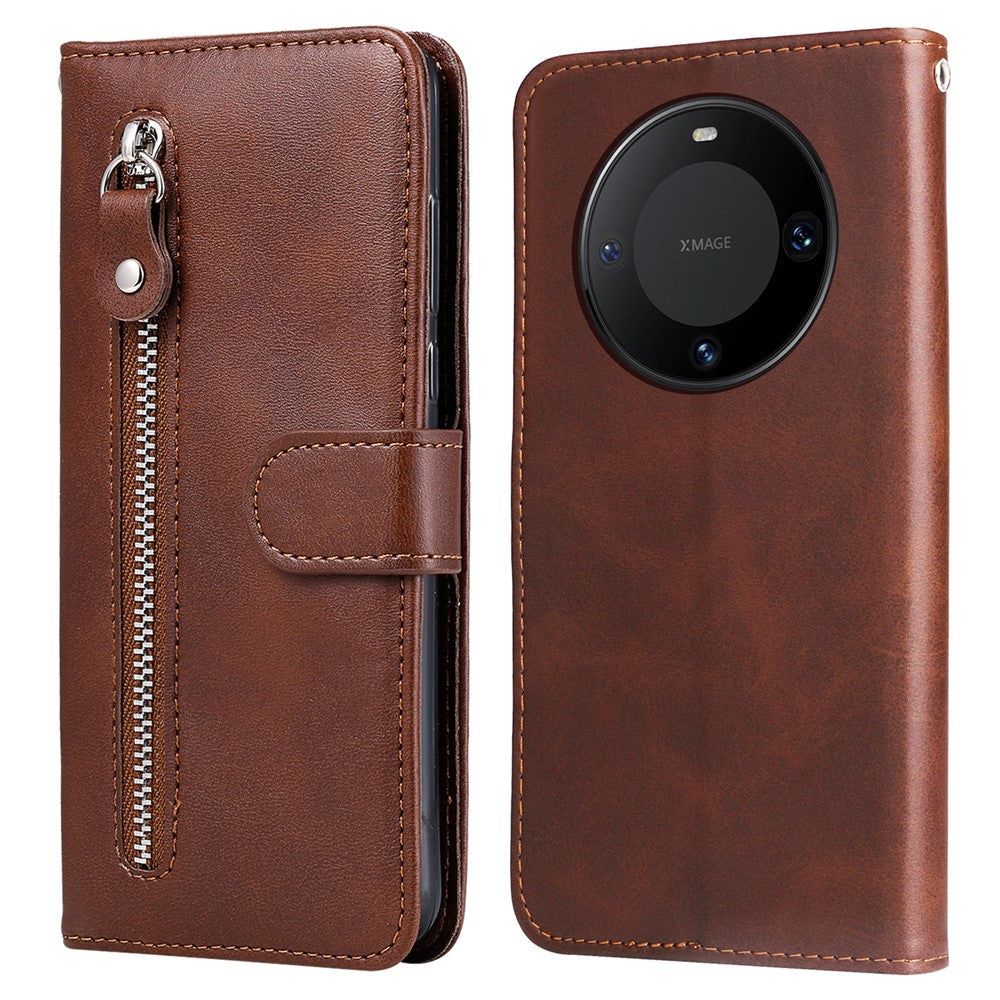 For Huawei Mate 60 Pro Case Shockproof Calf Texture Zipper Wallet Stand Smartphone Cover