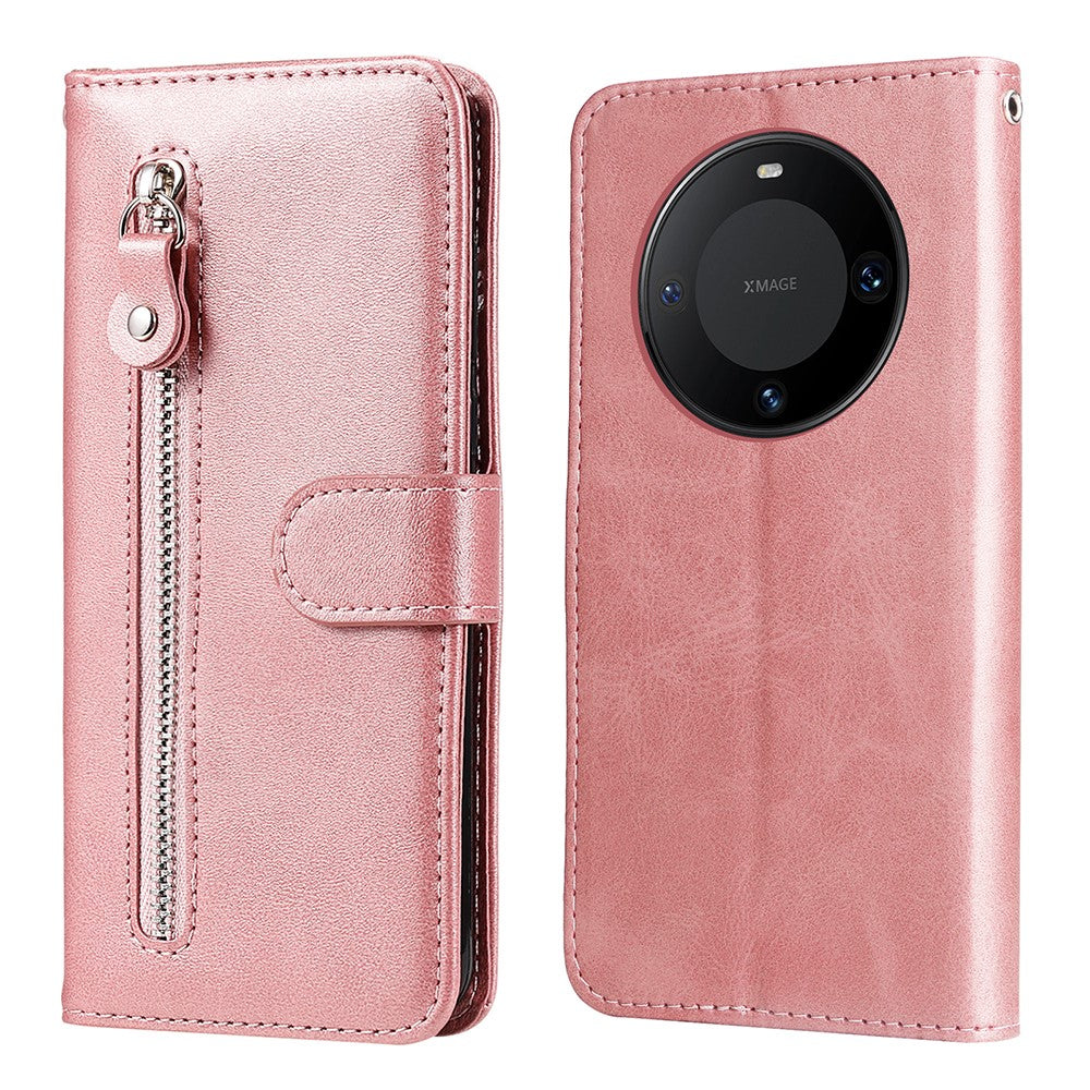 For Huawei Mate 60 Pro Case Shockproof Calf Texture Zipper Wallet Stand Smartphone Cover