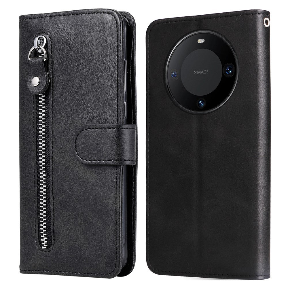 For Huawei Mate 60 Pro Case Shockproof Calf Texture Zipper Wallet Stand Smartphone Cover