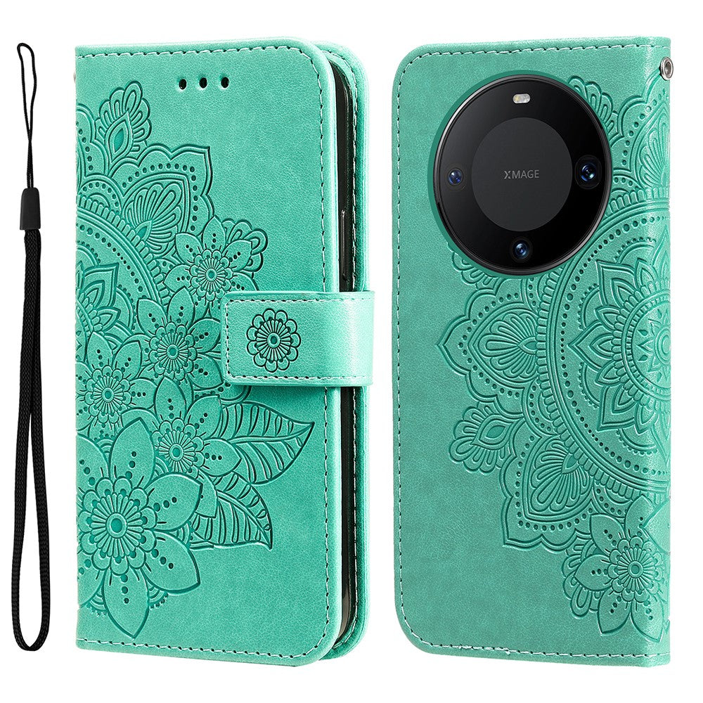 For Huawei Mate 60 Pro Case Floral Pattern PU Leather Wallet Stand Phone Cover