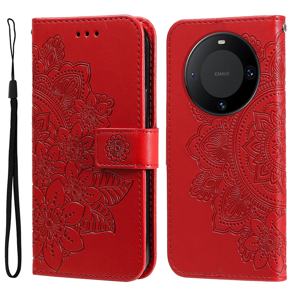 For Huawei Mate 60 Pro Case Floral Pattern PU Leather Wallet Stand Phone Cover