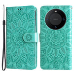 For Huawei Mate 60 Pro Case Wallet Stand Shell PU Leather Sunflower Imprinted Phone Cover