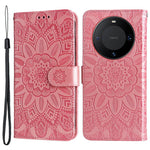 For Huawei Mate 60 Pro Case Wallet Stand Shell PU Leather Sunflower Imprinted Phone Cover