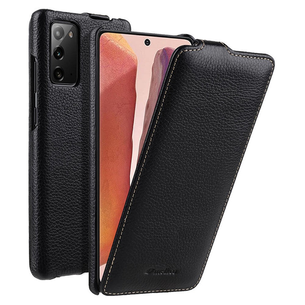 MELKCO Skal till Samsung Galaxy Note20 / Note20 5G i äkta nötläder + PC, vertikalt fällbart mobilskal