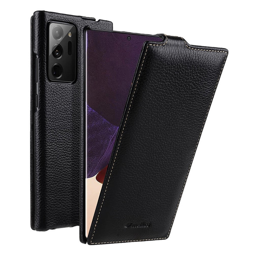 MELKCO For Samsung Galaxy Note20 Ultra / Note20 Ultra 5G Case Vertical Flip Genuine Cow Leather+PC Cover