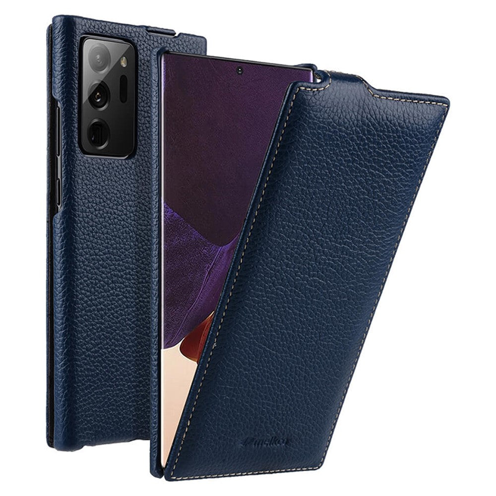 MELKCO til Samsung Galaxy Note20 Ultra / Note20 Ultra 5G Cover Lodret Flip Ægte Koskind+PC Cover