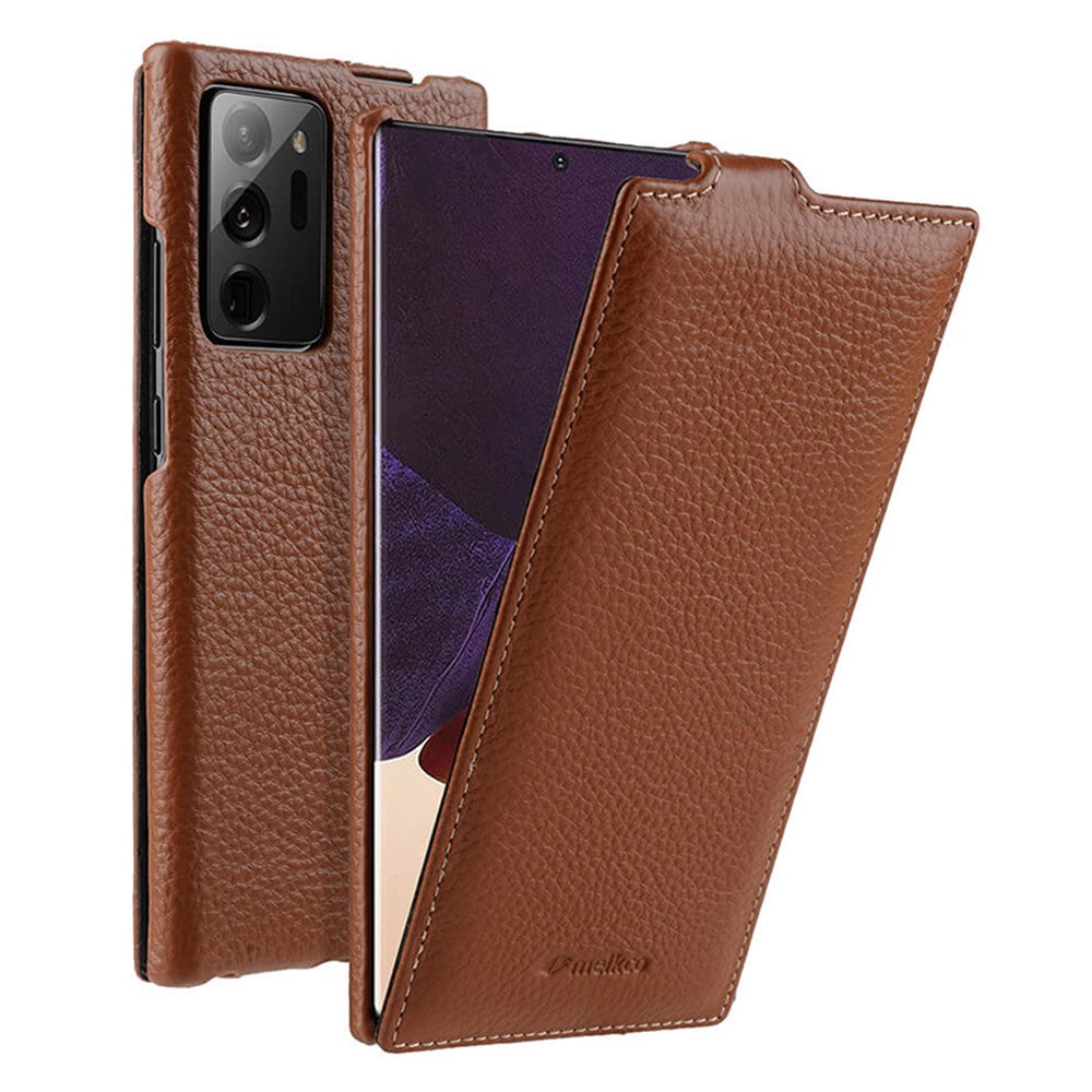MELKCO til Samsung Galaxy Note20 Ultra / Note20 Ultra 5G Cover Lodret Flip Ægte Koskind+PC Cover