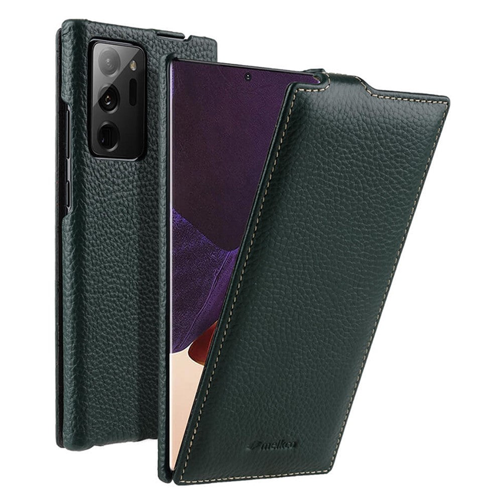 MELKCO til Samsung Galaxy Note20 Ultra / Note20 Ultra 5G Cover Lodret Flip Ægte Koskind+PC Cover