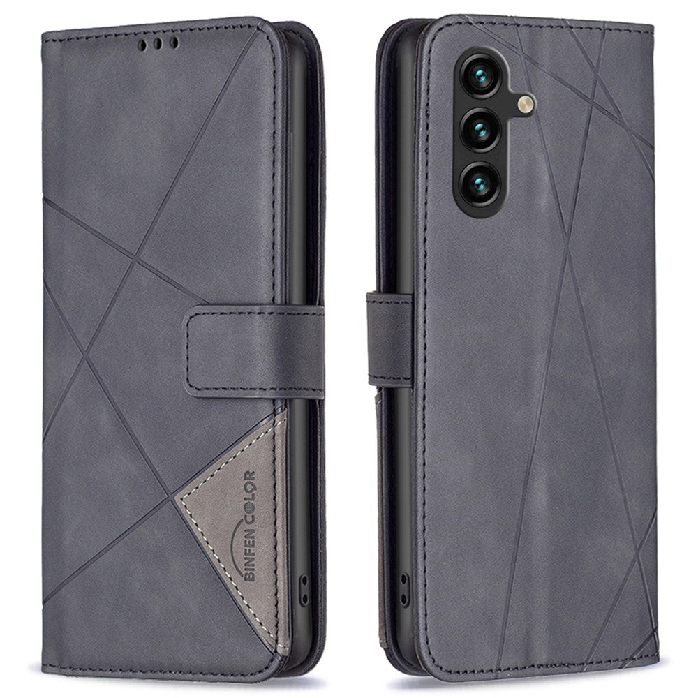 BINFEN COLOR til Samsung Galaxy A05s 4G Telefonetuier Pung Stand Geometri Præg Lædercover