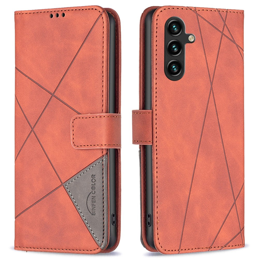 BINFEN COLOR til Samsung Galaxy A05s 4G Telefonetuier Pung Stand Geometri Præg Lædercover