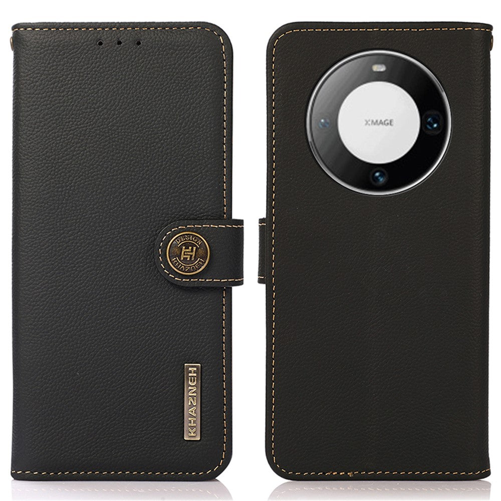 KHAZNEH For Huawei Mate 60 Pro Case Anti-drop Wallet RFID Blocking Genuine Cow Leather Phone Cover