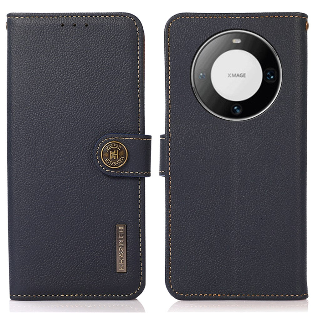 KHAZNEH For Huawei Mate 60 Pro Case Anti-drop Wallet RFID Blocking Genuine Cow Leather Phone Cover
