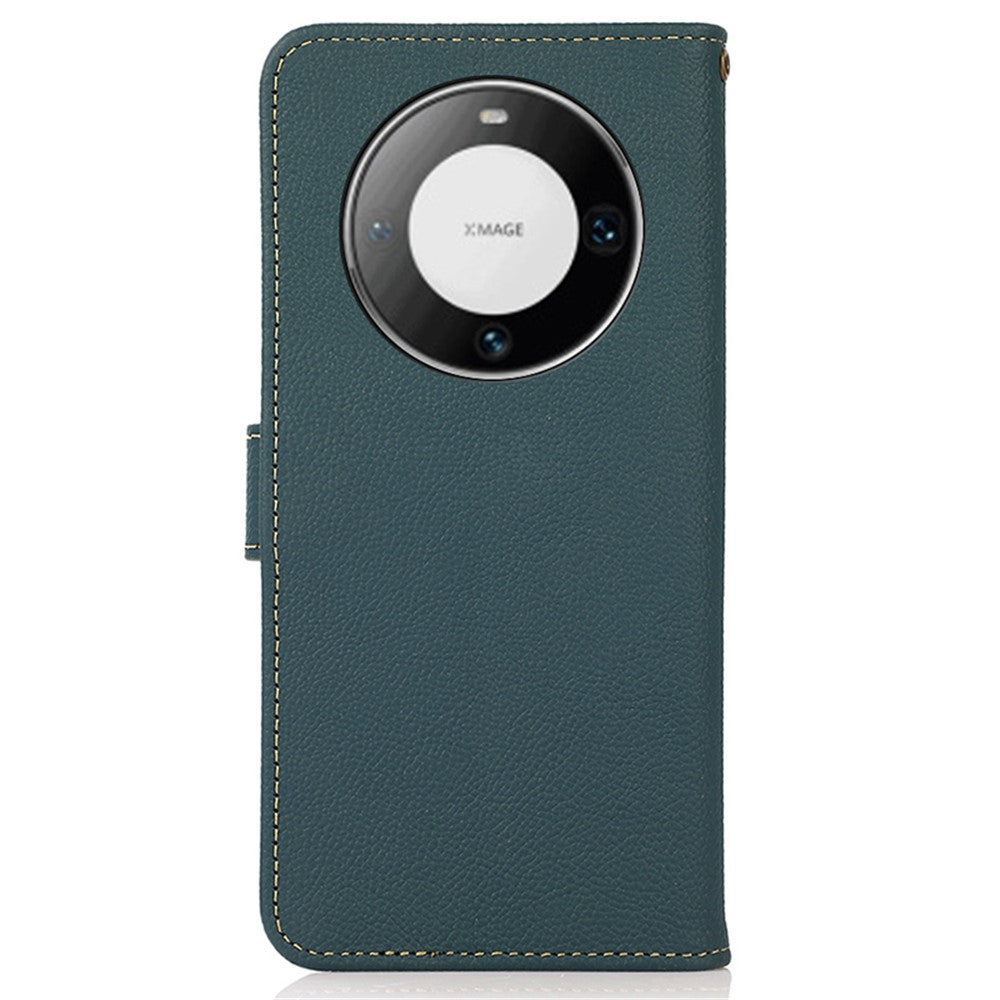KHAZNEH For Huawei Mate 60 Case RFID Blocking Genuine Cow Leather Wallet Phone Shell with Stand Function