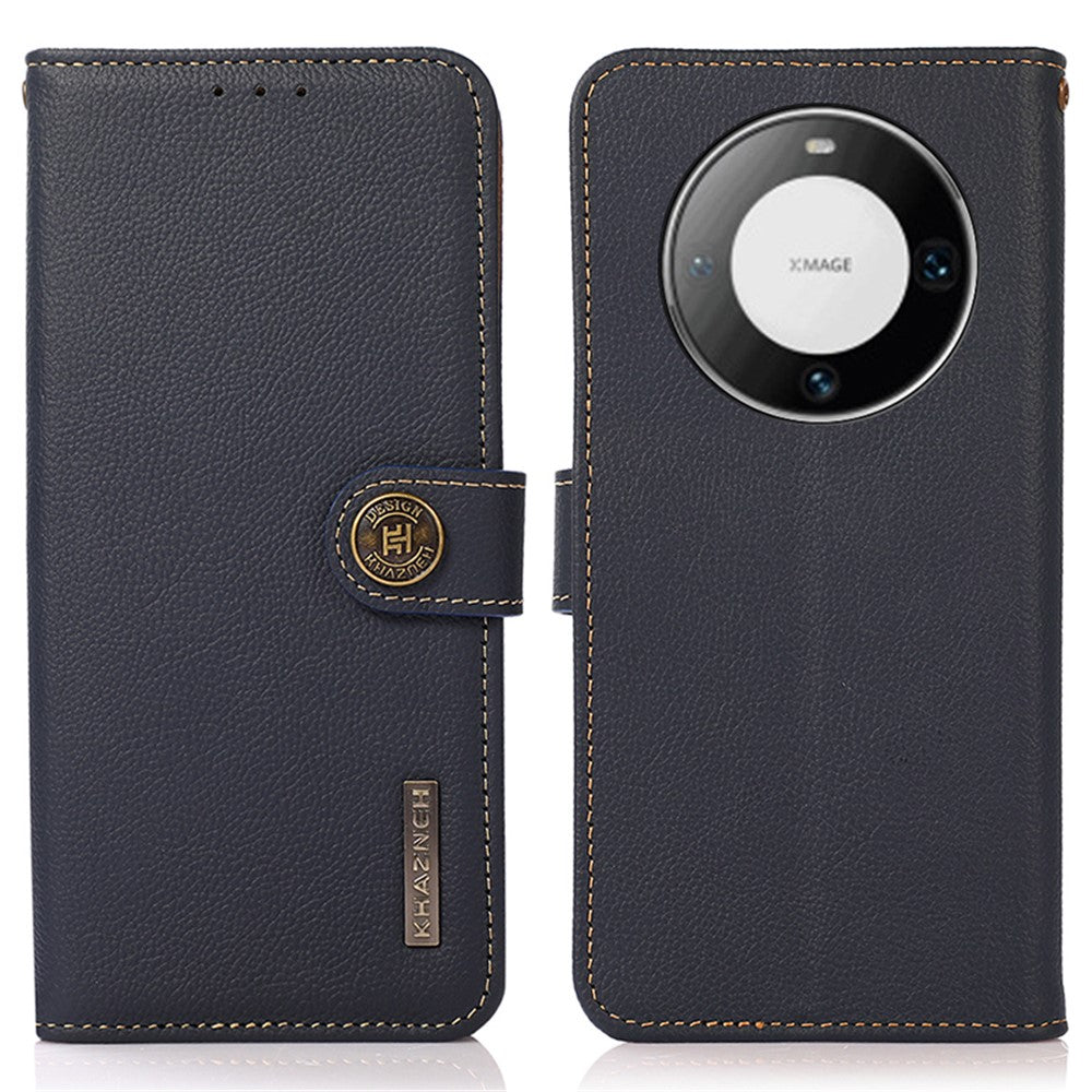 KHAZNEH For Huawei Mate 60 Case RFID Blocking Genuine Cow Leather Wallet Phone Shell with Stand Function