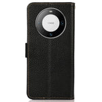 KHAZNEH For Huawei Mate 60 Pro Case RFID Blocking Litchi Texture Genuine Cow Leather Cover