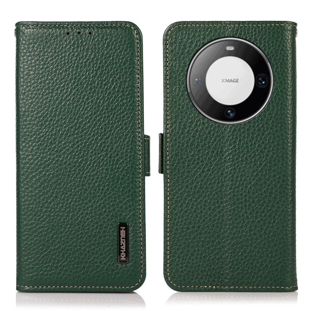 KHAZNEH For Huawei Mate 60 Case Wallet Stand RFID Blocking Genuine Cow Leather Phone Shell