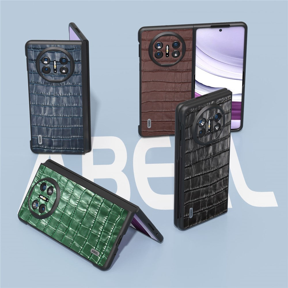 ABEEL For Huawei Mate X5 Protective Case Genuine Cow Leather+PC Crocodile Texture Cover
