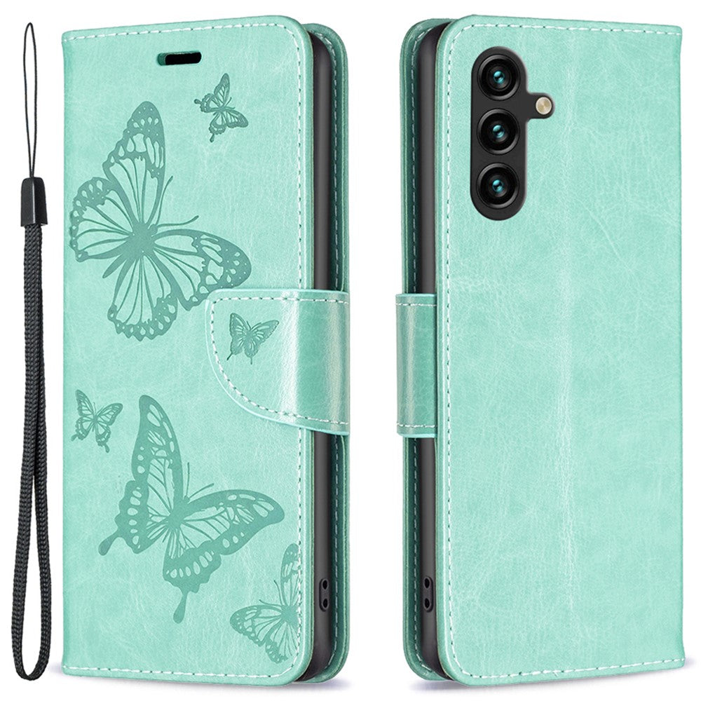 Til Samsung Galaxy A15 4G etui med sommerfuglepræg, pungomslag i PU-læder
