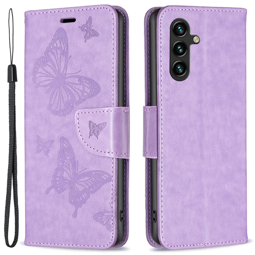 Til Samsung Galaxy A15 4G etui med sommerfuglepræg, pungomslag i PU-læder