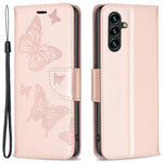 Til Samsung Galaxy A15 4G etui med sommerfuglepræg, pungomslag i PU-læder