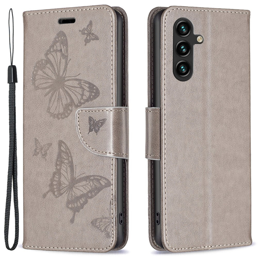 Til Samsung Galaxy A15 4G etui med sommerfuglepræg, pungomslag i PU-læder