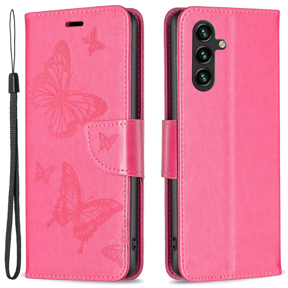 Til Samsung Galaxy A15 4G etui med sommerfuglepræg, pungomslag i PU-læder