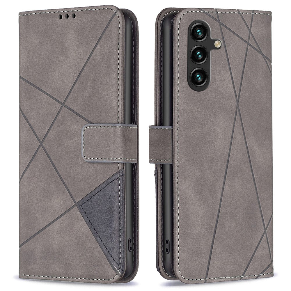 BINFEN COLOR For Samsung Galaxy A15 4G Phone Cases Wallet Stand Geometry Imprint Leather Cover