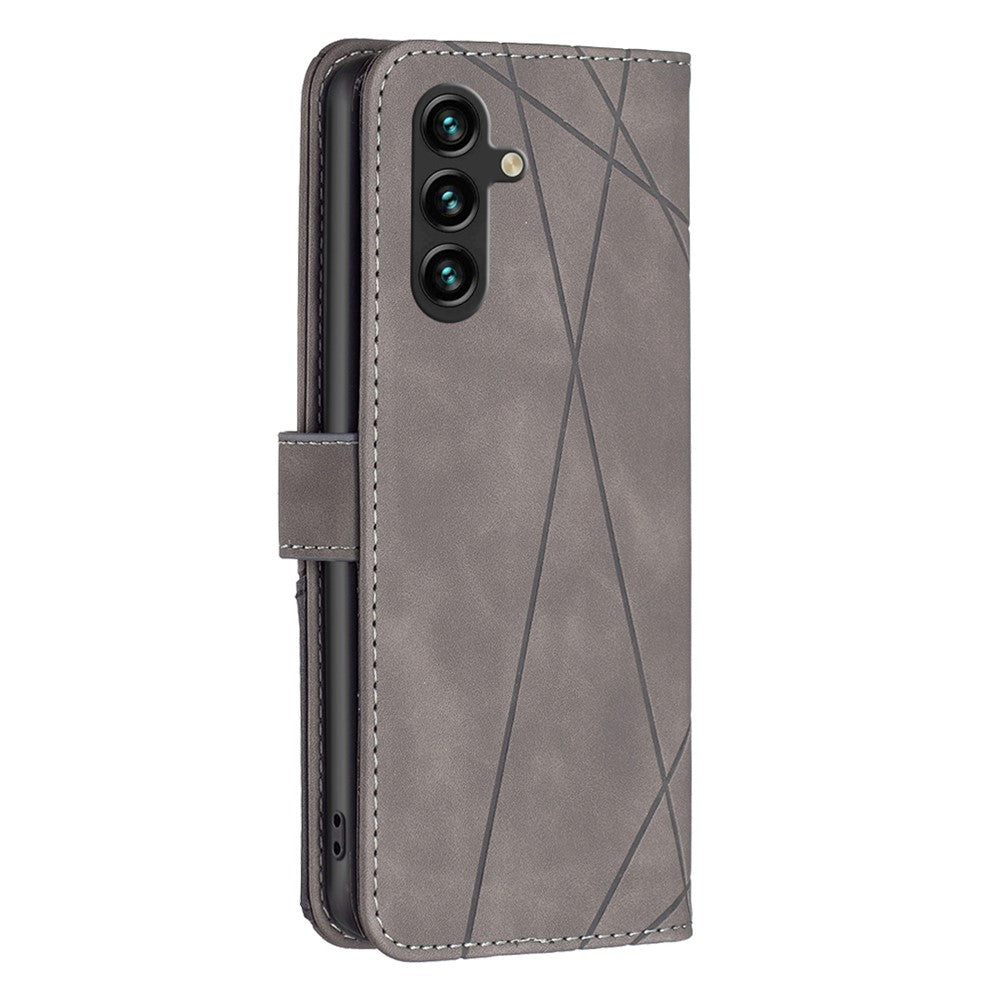 BINFEN COLOR For Samsung Galaxy A15 4G Phone Cases Wallet Stand Geometry Imprint Leather Cover