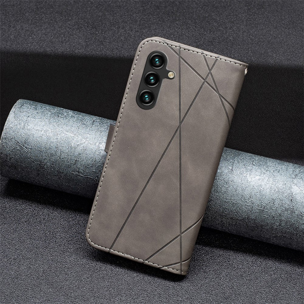 BINFEN COLOR For Samsung Galaxy A15 4G Phone Cases Wallet Stand Geometry Imprint Leather Cover