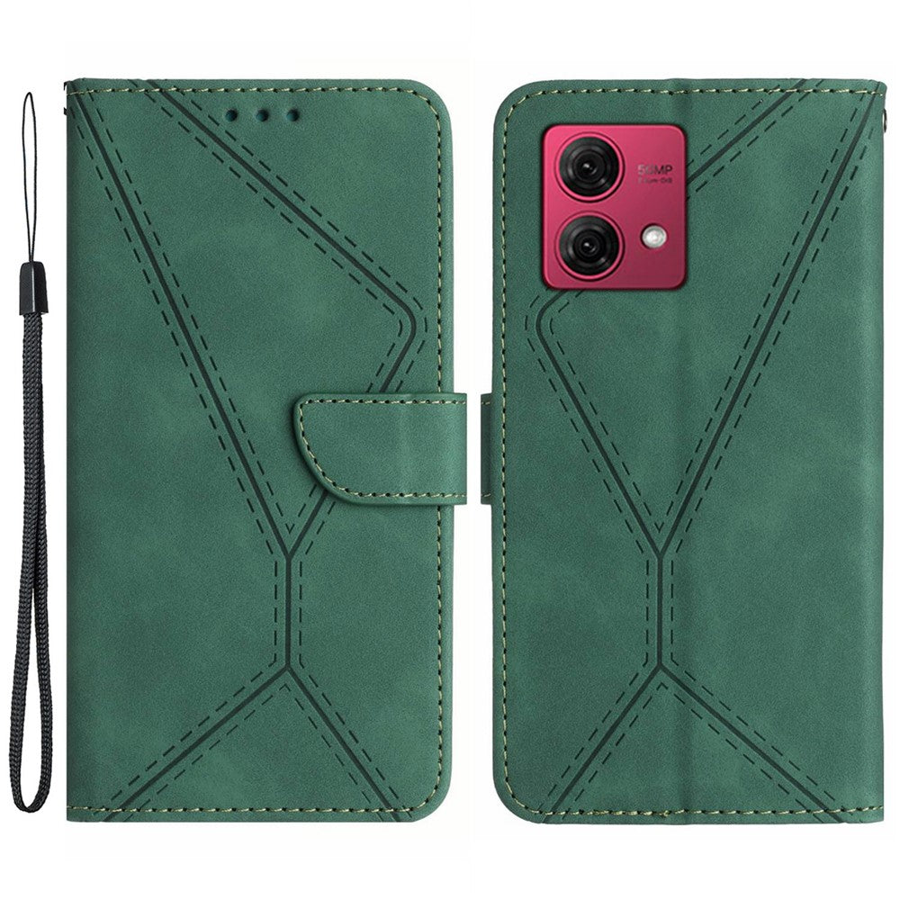 HT05 For Motorola Edge 40 Neo 5G Case PU Leather Wallet Lines Imprint Phone Cover