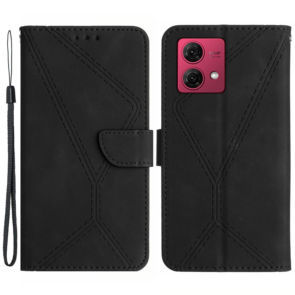 HT05 For Motorola Edge 40 Neo 5G Case PU Leather Wallet Lines Imprint Phone Cover