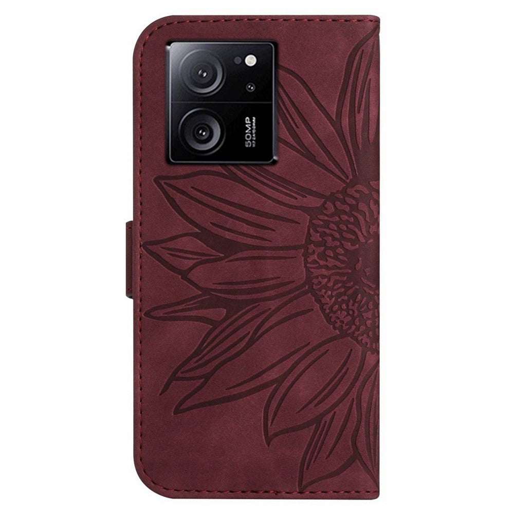 HT04 For Xiaomi 13T / 13T Pro Cover Leather Wallet Imprinted Phone Case with Shoulder Strap