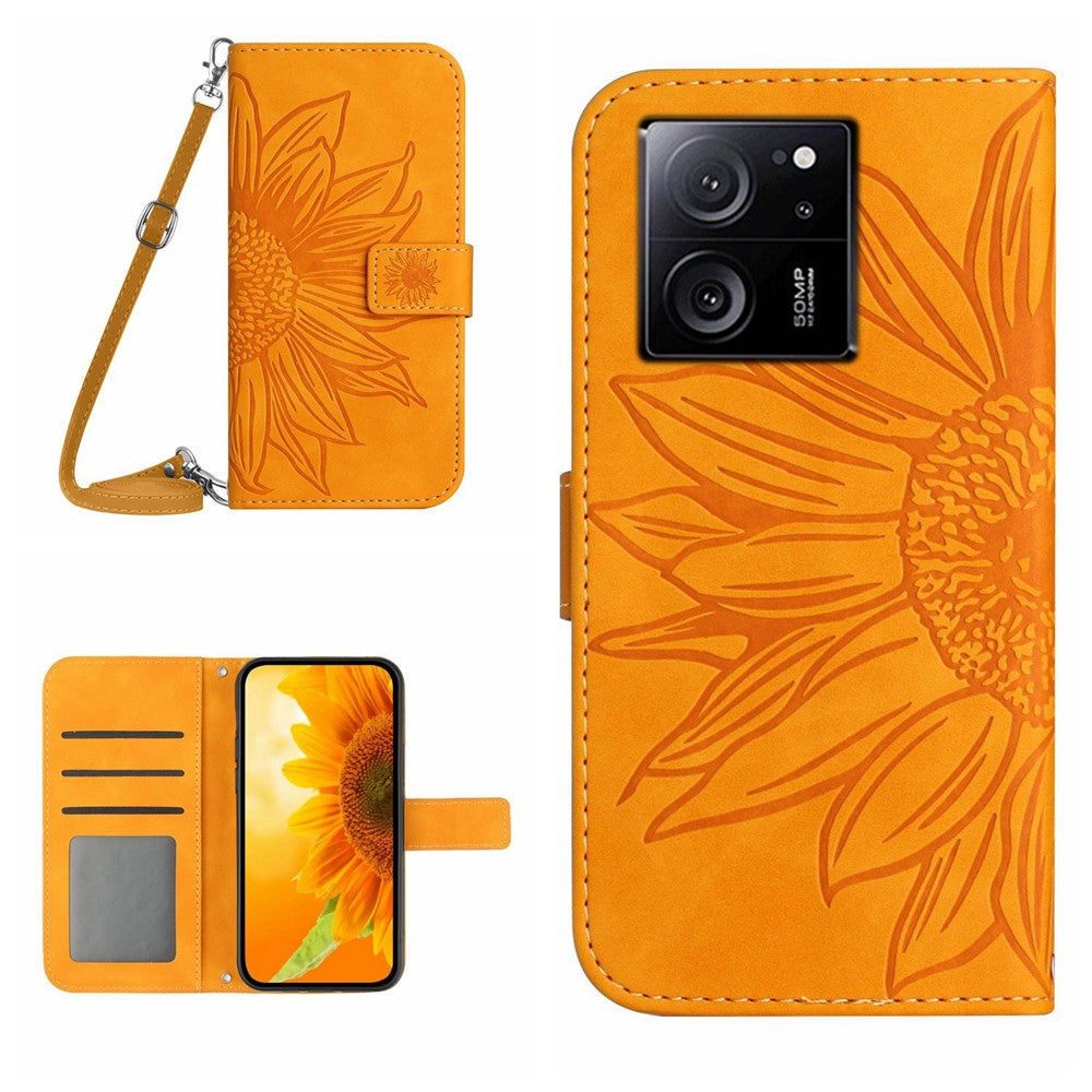 HT04 For Xiaomi 13T / 13T Pro Cover Leather Wallet Imprinted Phone Case with Shoulder Strap