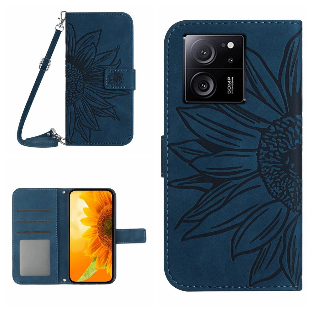 HT04 For Xiaomi 13T / 13T Pro Cover Leather Wallet Imprinted Phone Case with Shoulder Strap