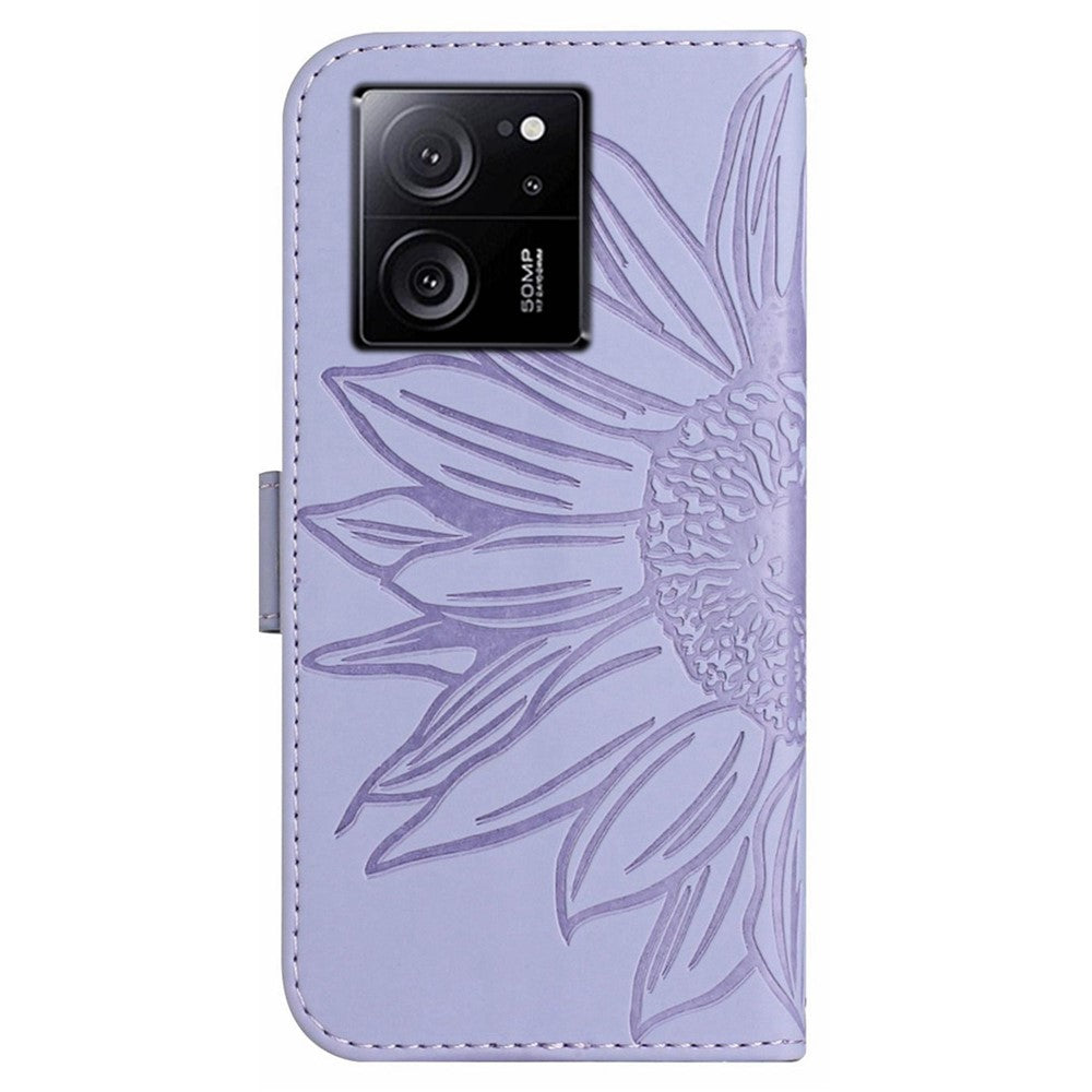 HT04 För Xiaomi 13T / 13T Pro Skal Läderfodral med Solrostryck och Handrem
