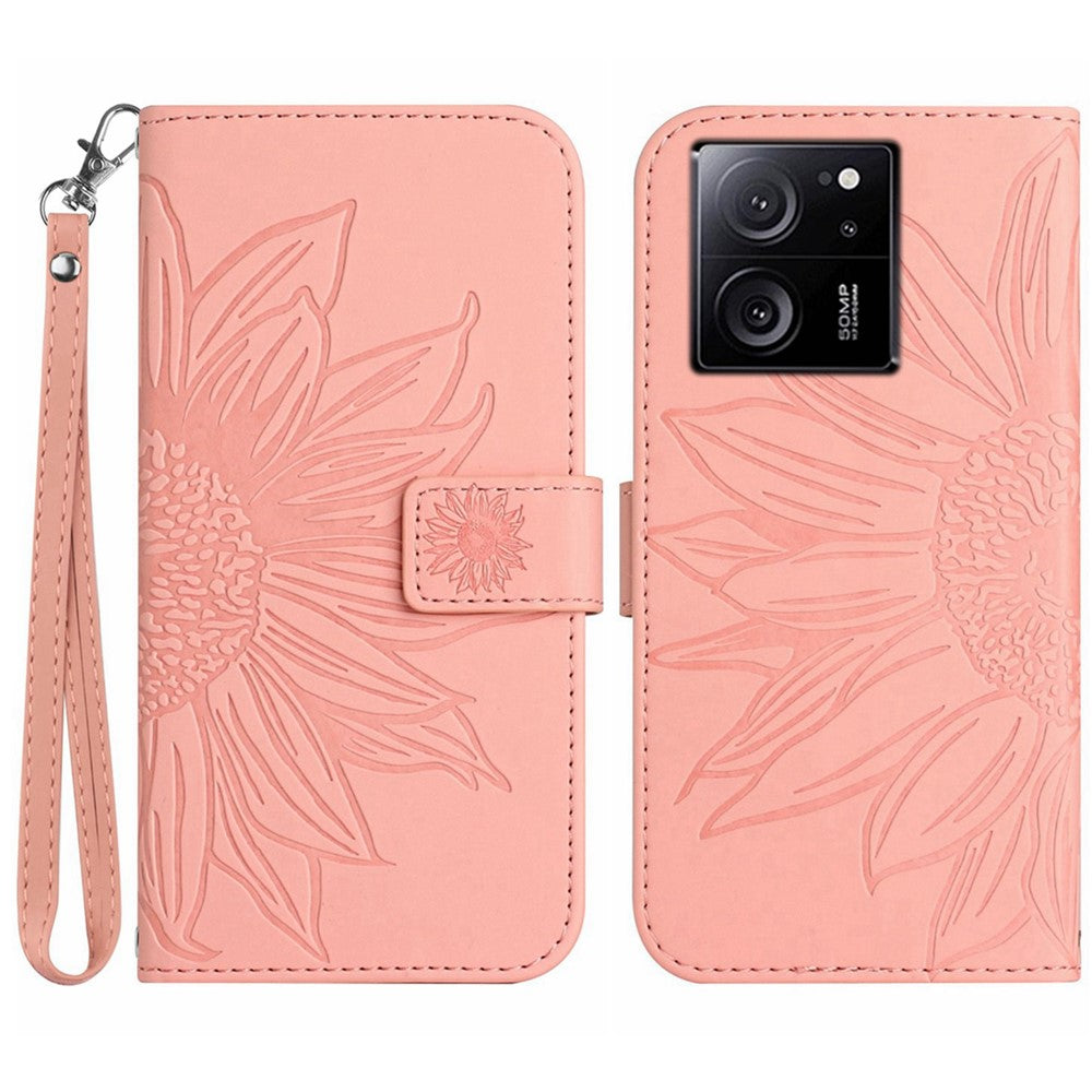 HT04 För Xiaomi 13T / 13T Pro Skal Läderfodral med Solrostryck och Handrem