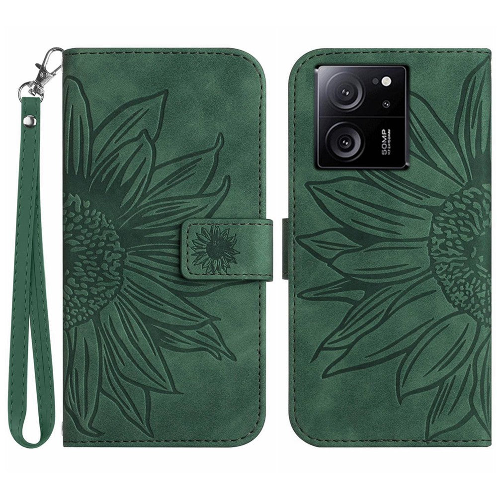 HT04 För Xiaomi 13T / 13T Pro Skal Läderfodral med Solrostryck och Handrem