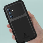 LOVE MEI-beskyttelsescover til Samsung Galaxy S23 FE, metal- og silikonecover med hærdet glasfilm