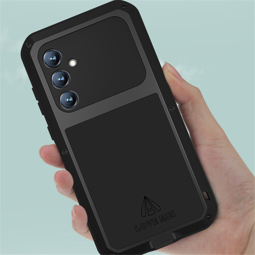 LOVE MEI-beskyttelsescover til Samsung Galaxy S23 FE, metal- og silikonecover med hærdet glasfilm