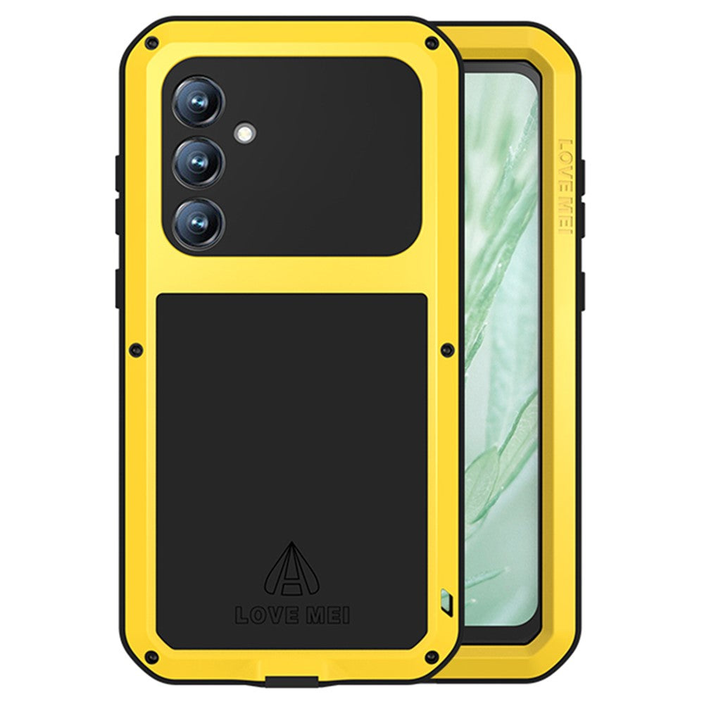 LOVE MEI-beskyttelsescover til Samsung Galaxy S23 FE, metal- og silikonecover med hærdet glasfilm