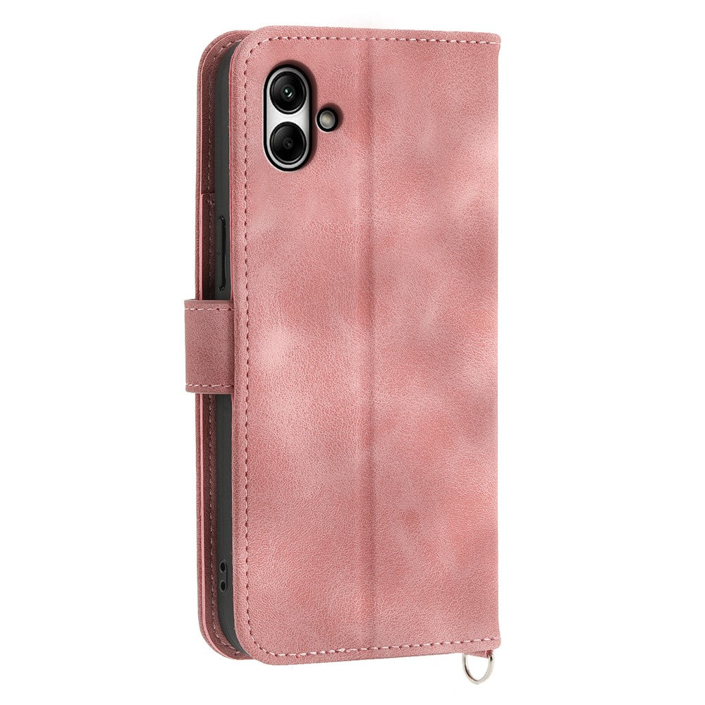Til Samsung Galaxy A05 4G etui PU-læder blomsterpræget telefoncover med 2 stropper