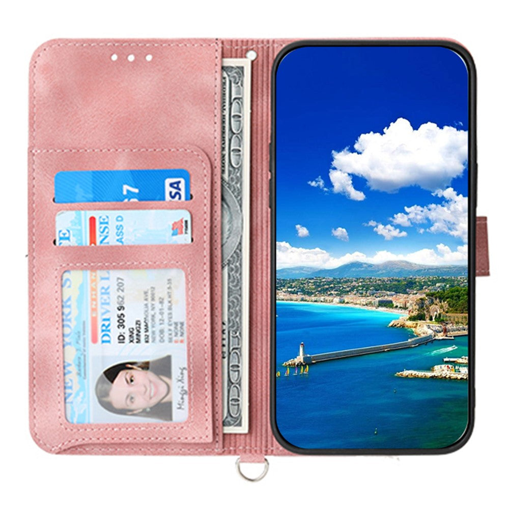 Til Samsung Galaxy A05 4G etui PU-læder blomsterpræget telefoncover med 2 stropper