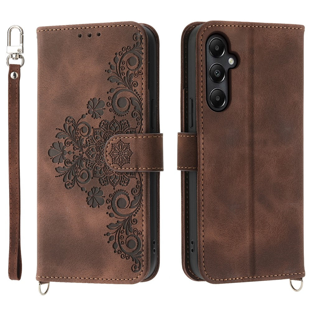 For Samsung Galaxy A05s 4G Leather Case Imprinted Stand Wallet Phone Cover with 2 Straps