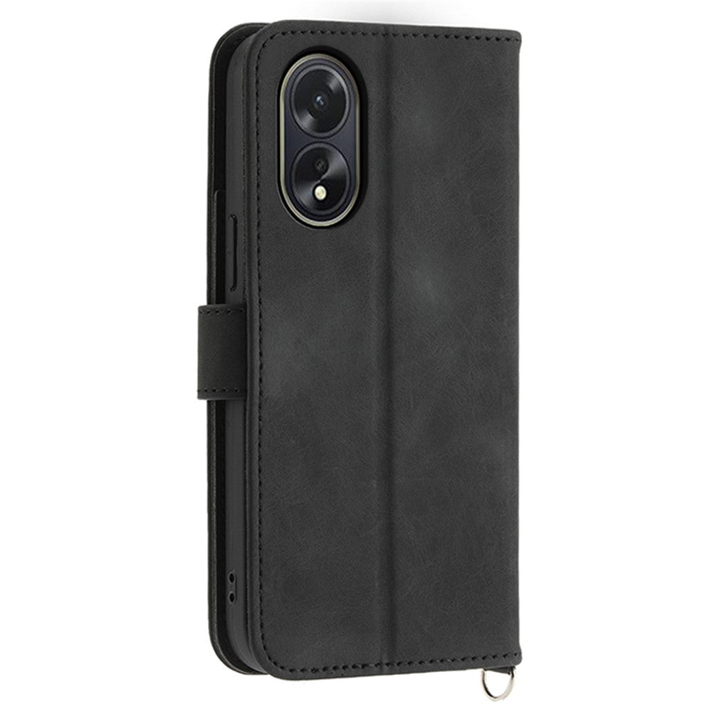 For Oppo A38 4G Case Imprinted PU Leather Wallet Phone Cover with Wrist Strap + Shoulder Strap