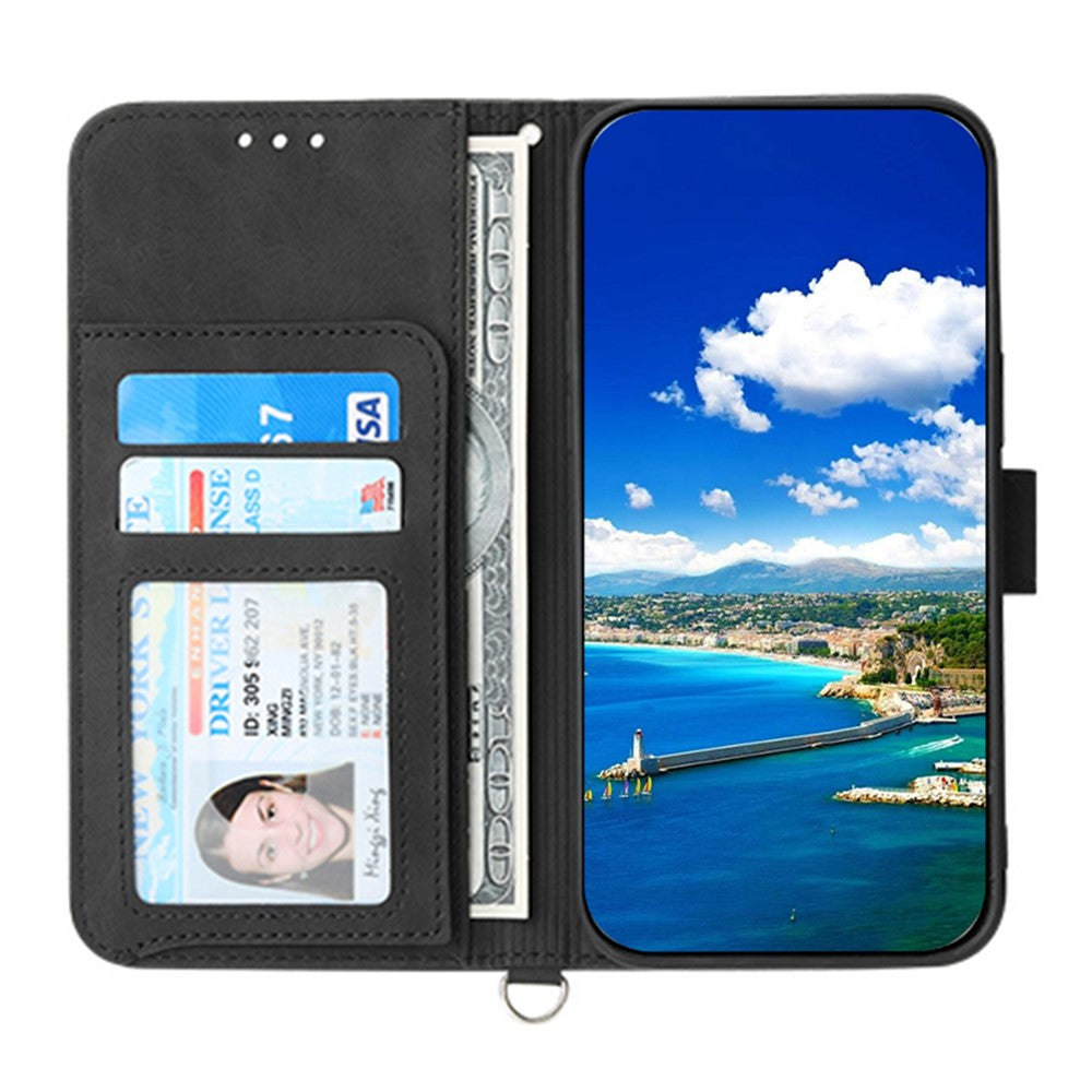 For Oppo A38 4G Case Imprinted PU Leather Wallet Phone Cover with Wrist Strap + Shoulder Strap