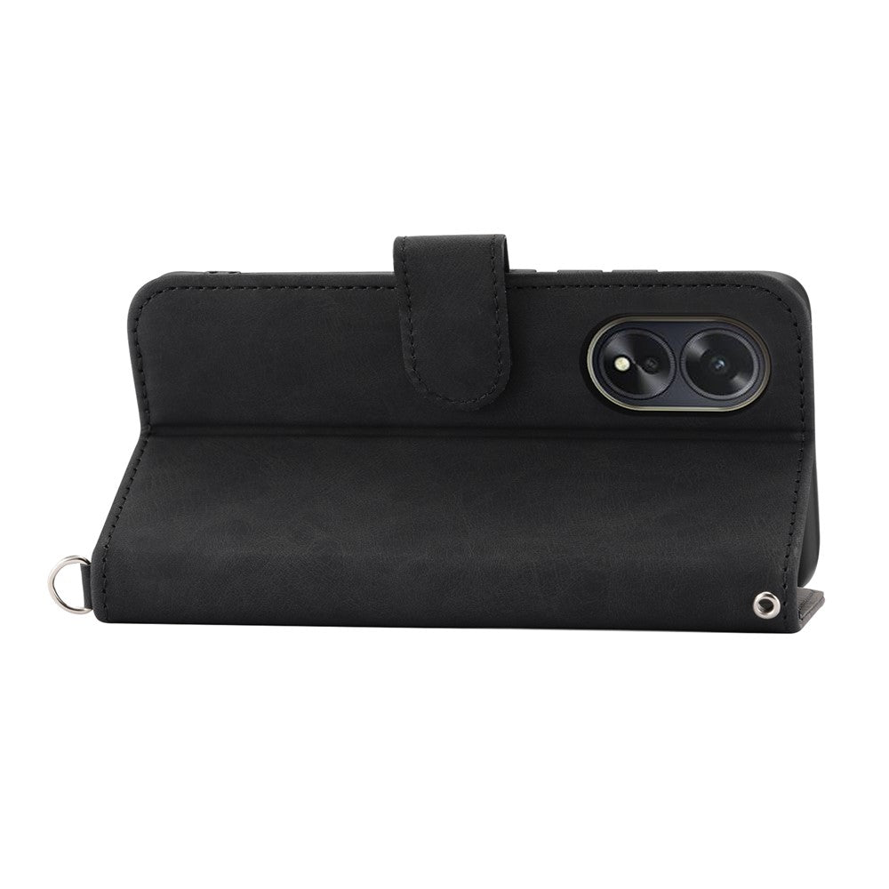 For Oppo A38 4G Case Imprinted PU Leather Wallet Phone Cover with Wrist Strap + Shoulder Strap