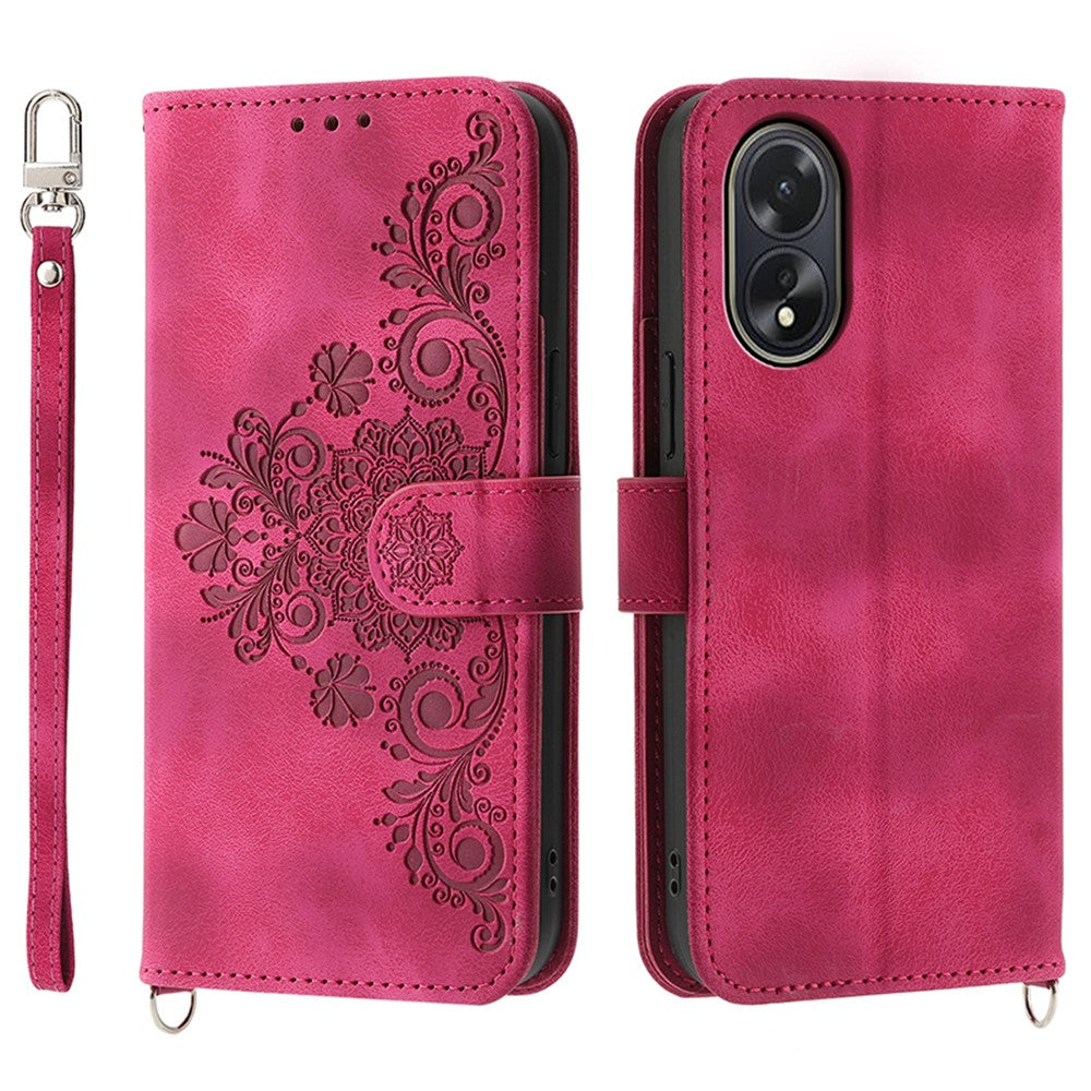 For Oppo A38 4G Case Imprinted PU Leather Wallet Phone Cover with Wrist Strap + Shoulder Strap
