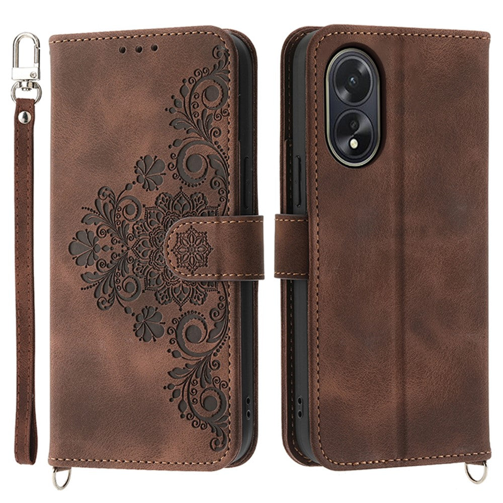 For Oppo A38 4G Case Imprinted PU Leather Wallet Phone Cover with Wrist Strap + Shoulder Strap