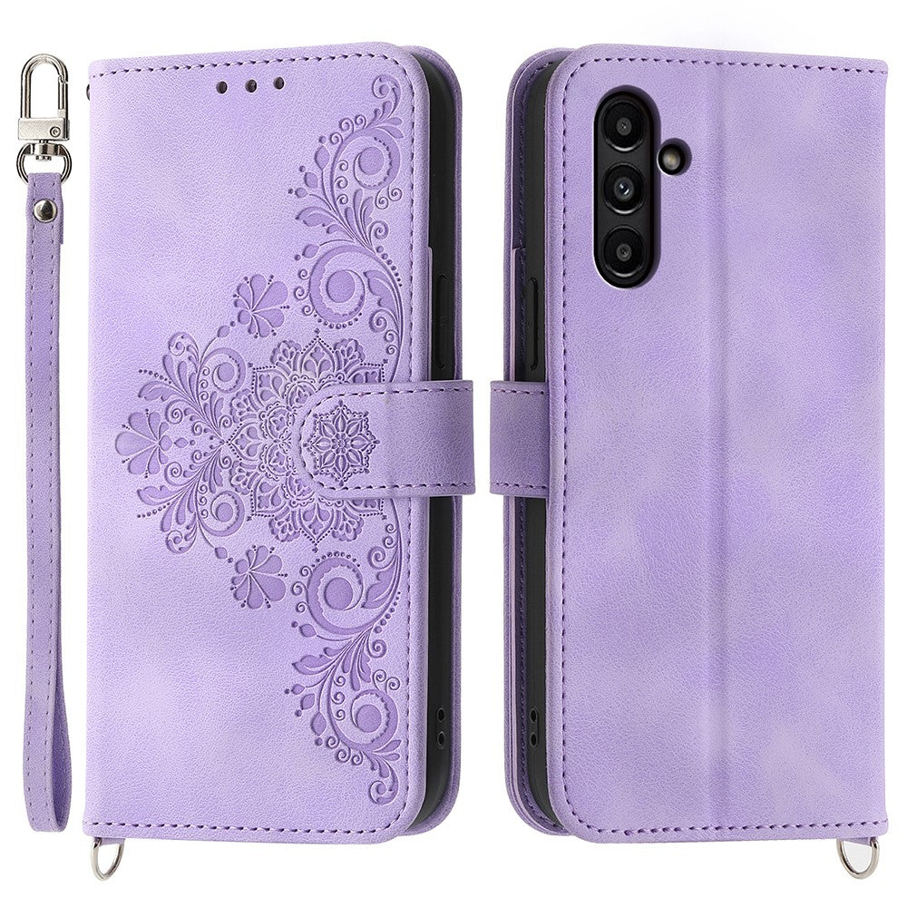 Til Samsung Galaxy A15 4G etui med "skin-touch" læderoverflade og håndrem + skulderrem
