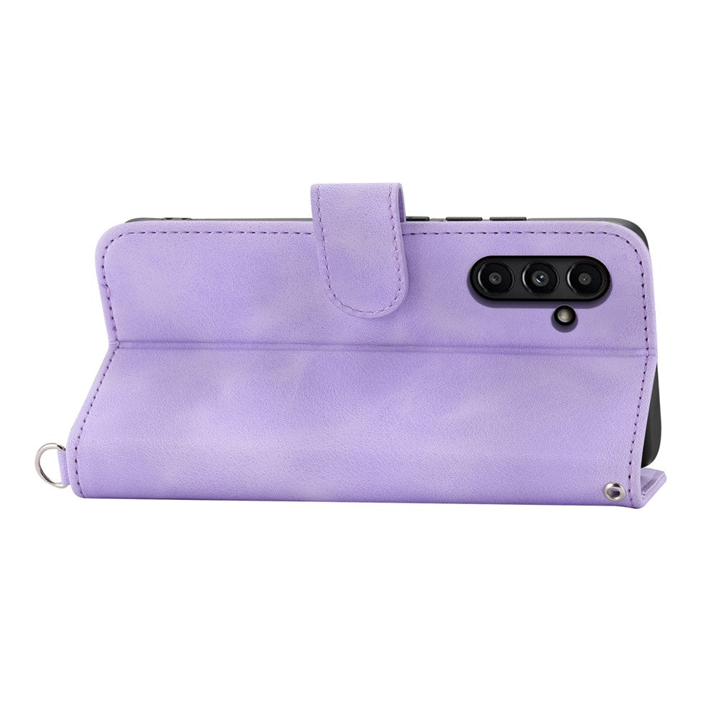 Til Samsung Galaxy A15 4G etui med "skin-touch" læderoverflade og håndrem + skulderrem
